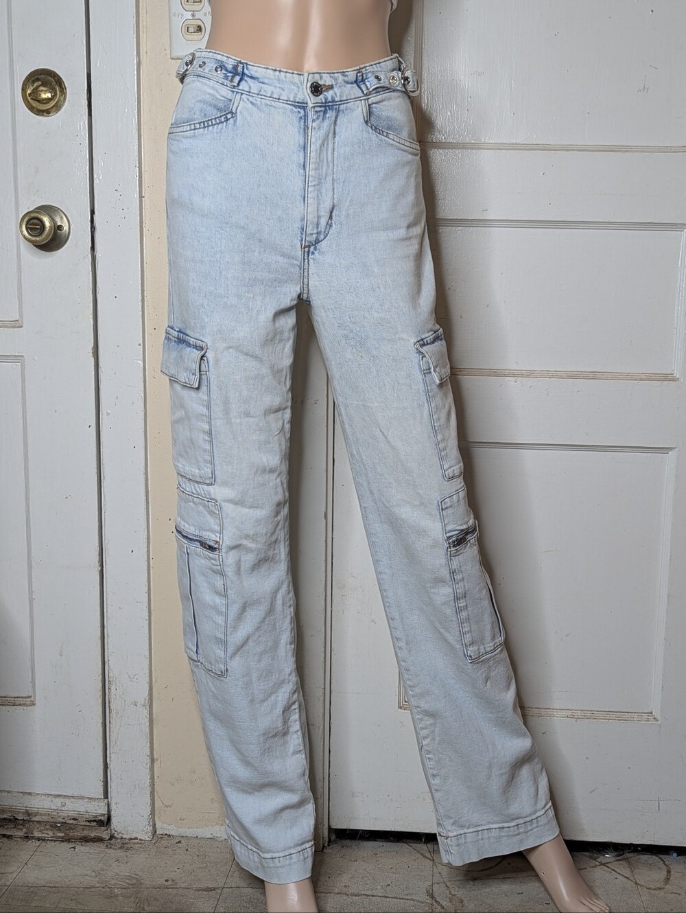 Weworewhat Light Blue Ultra High Rise Cargo Utility Jeans Size 24